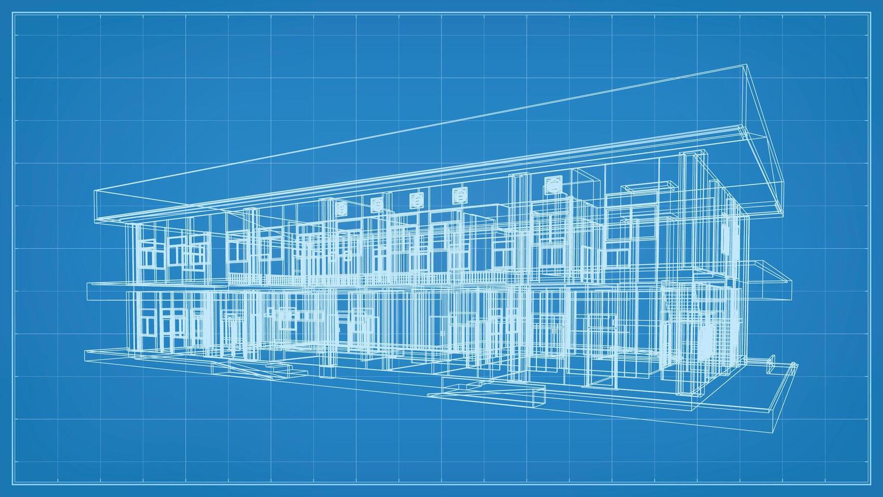 3D perspective render of wireframe architectural construction. 3D building wireframe. Vector. vector