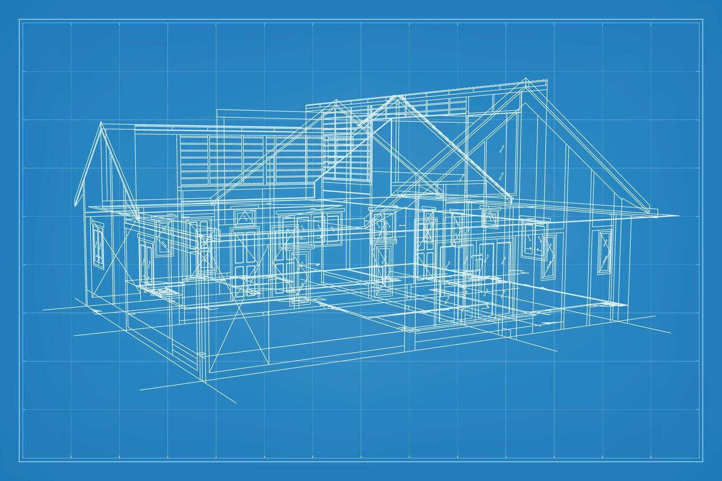 3D render of building wireframe structure. Perspective wireframe of house exterior. Abstract construction graphic idea. Vector. vector