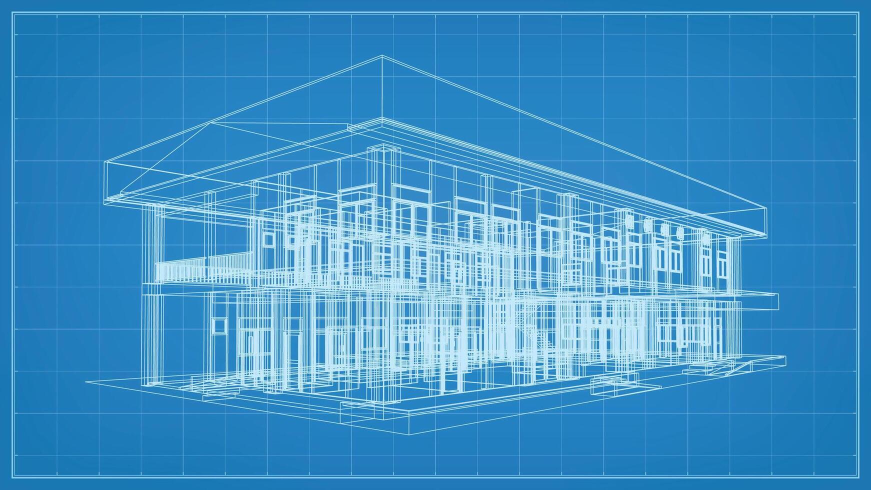 3D perspective render of wireframe architectural construction. 3D building wireframe. Vector. vector