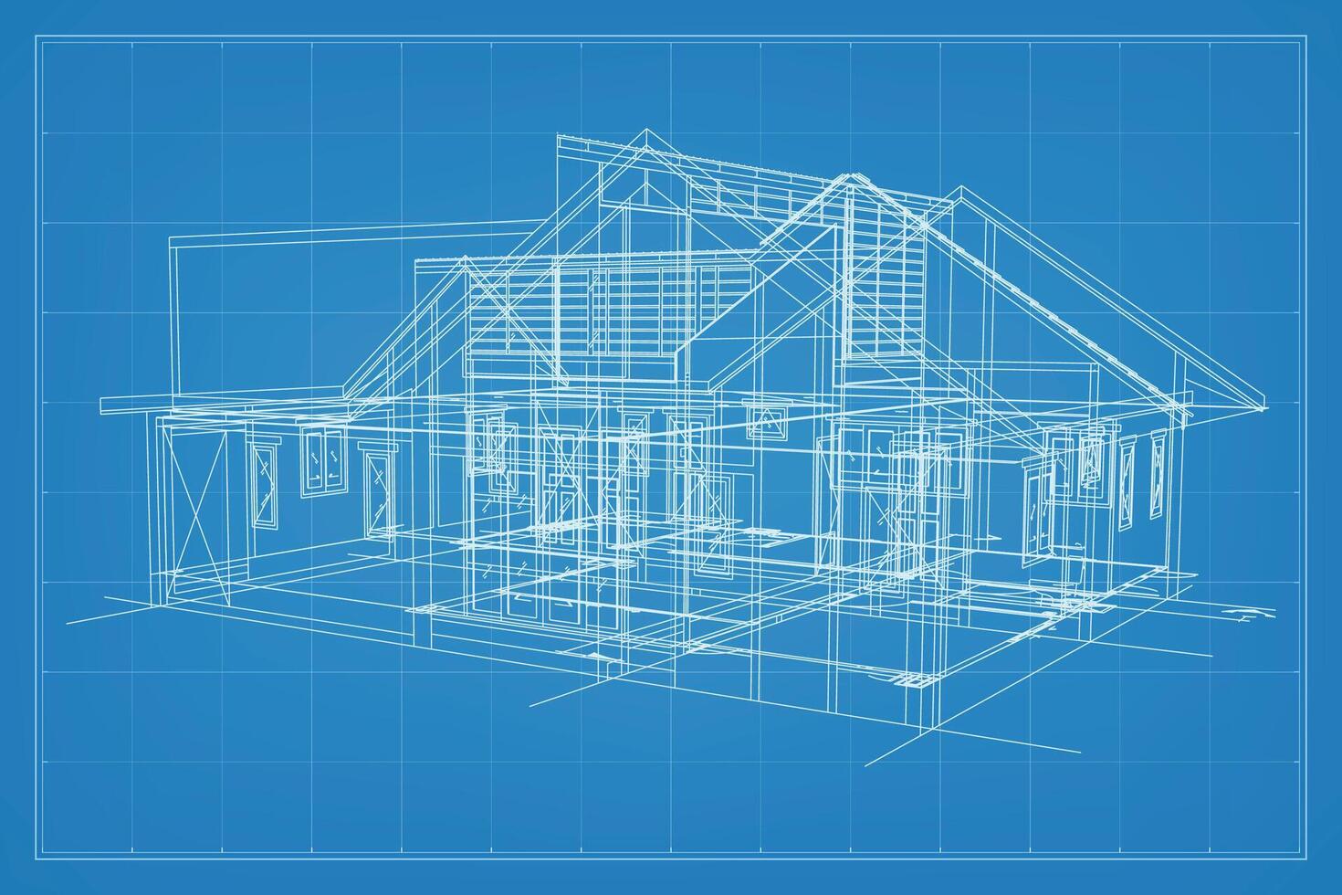3D render of building wireframe structure. Perspective wireframe of house exterior. Abstract construction graphic idea. Vector. vector
