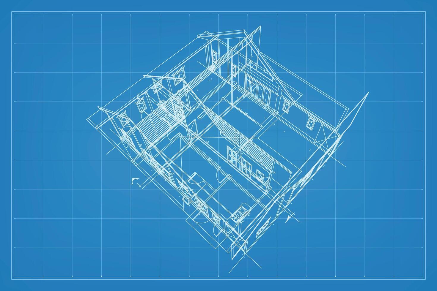 3D render of building wireframe structure. Perspective wireframe of house exterior. Abstract construction graphic idea. Vector. vector