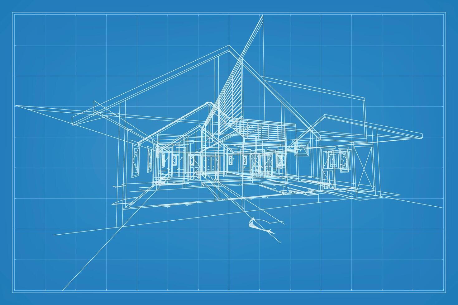 3D render of building wireframe structure. Perspective wireframe of house exterior. Abstract construction graphic idea. Vector. vector