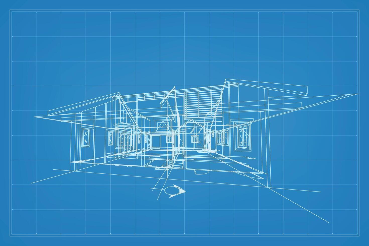 3D render of building wireframe structure. Perspective wireframe of house exterior. Abstract construction graphic idea. Vector. vector