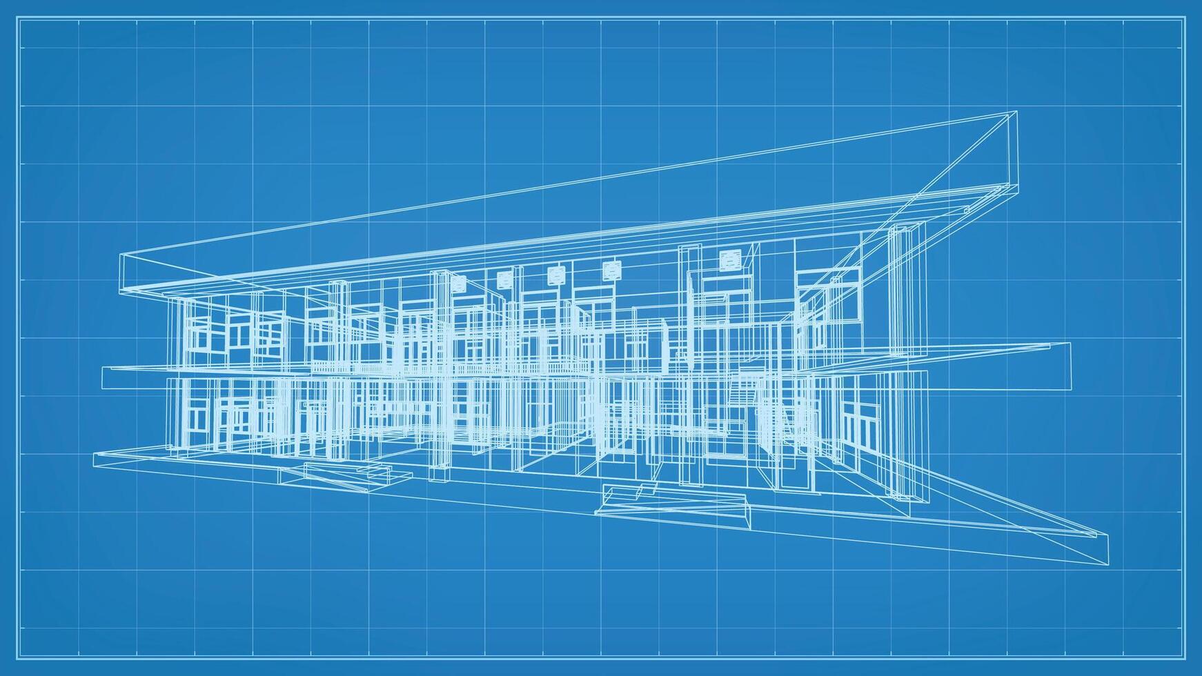 3D perspective render of wireframe architectural construction. 3D building wireframe. Vector. vector