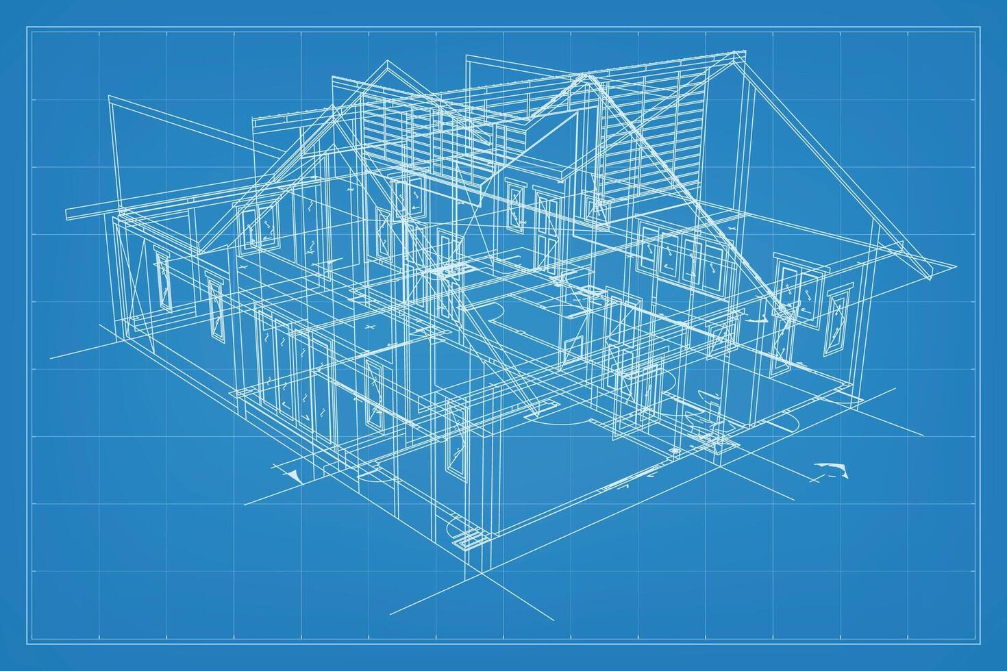 3d hacer de edificio estructura metálica estructura. perspectiva estructura metálica de casa exterior. resumen construcción gráfico idea. vector. vector