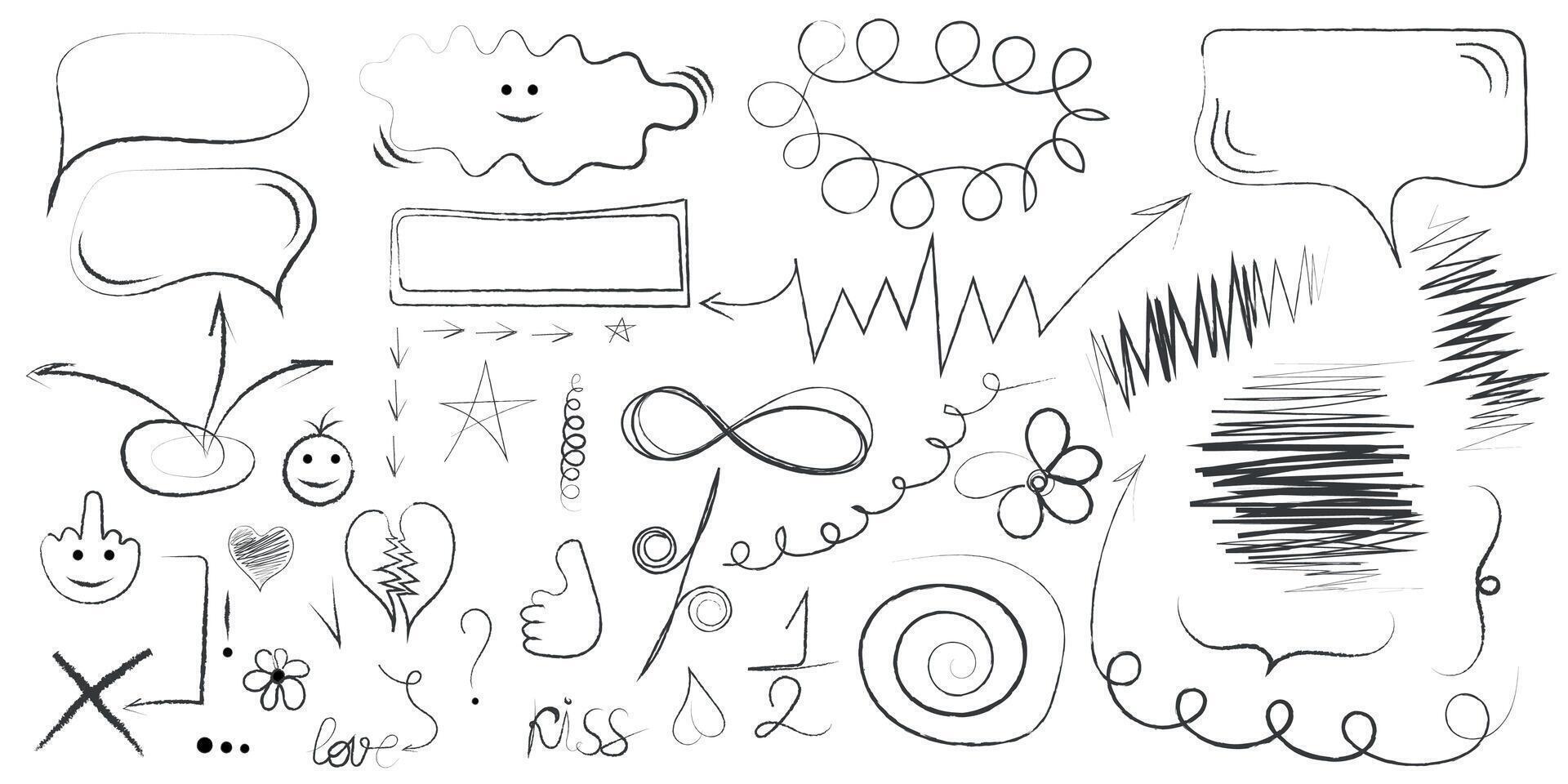 Elements for note-taking, highlighting, and underlining in Hand drawn-style text. vector