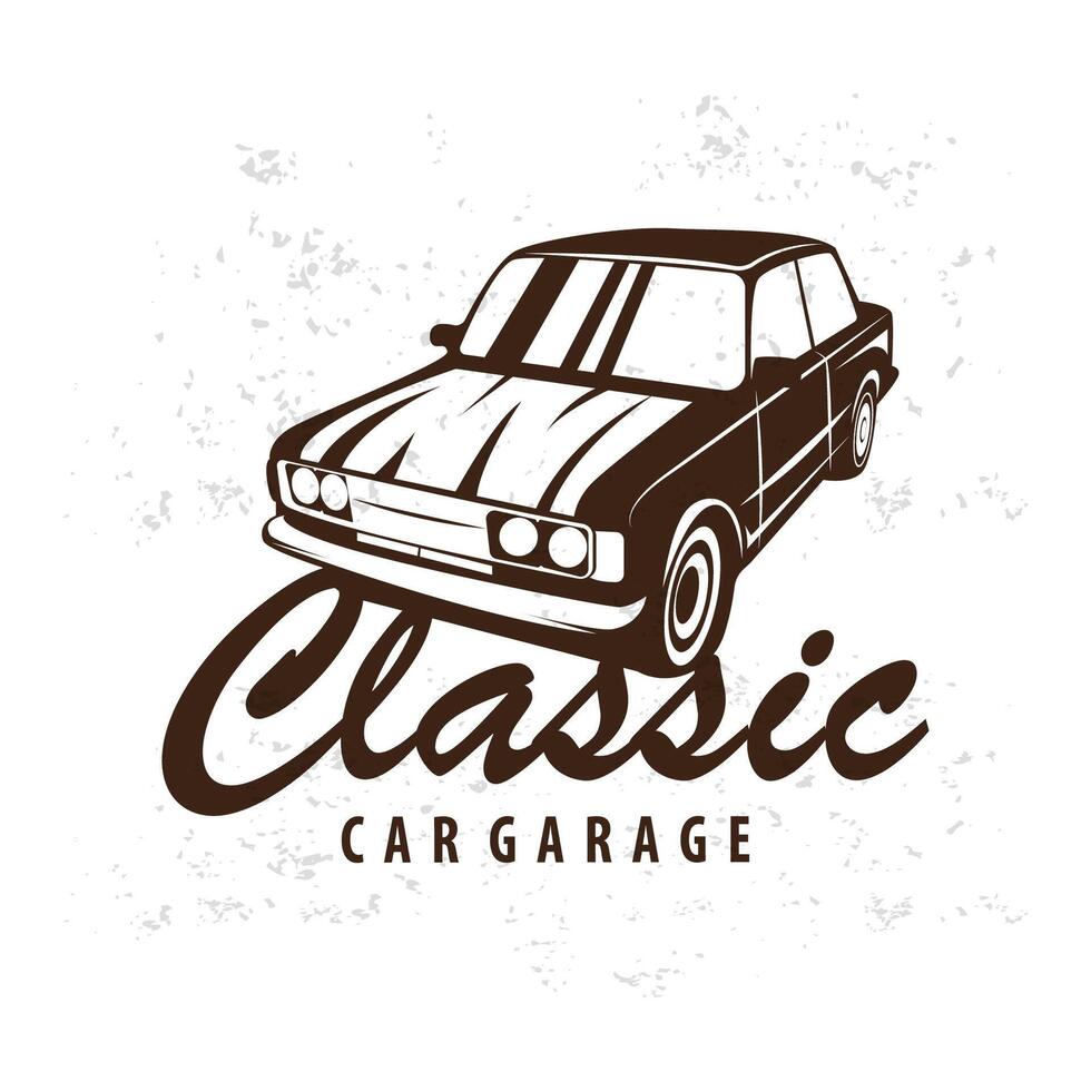 Classic car logo design badge stamp vector vehicle muscle car old vintage retro template illustration