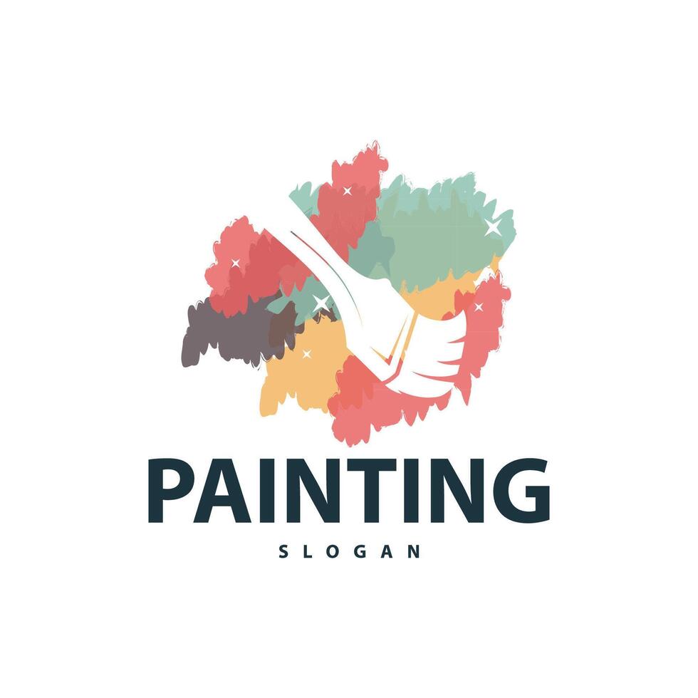 Paint logo simple wall paint brush design with colorful elegant vector template