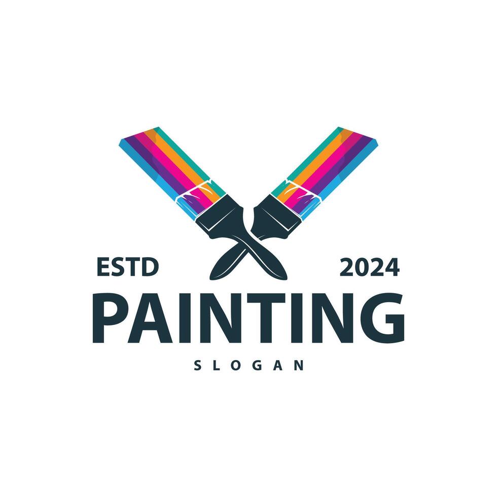 Paint logo simple wall paint brush design with colorful elegant vector template