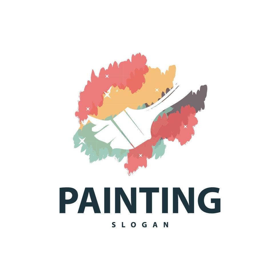 Paint logo simple wall paint brush design with colorful elegant vector template