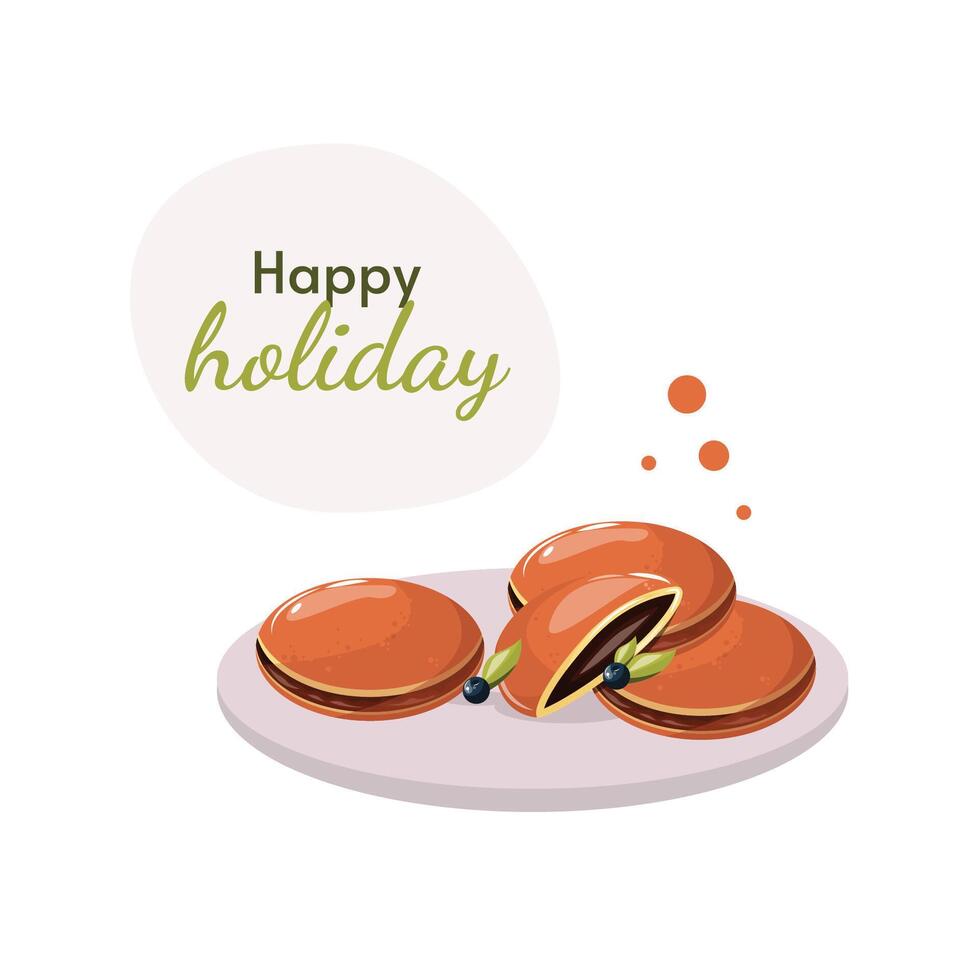 Dorayaki cake as japanese food vector illustration