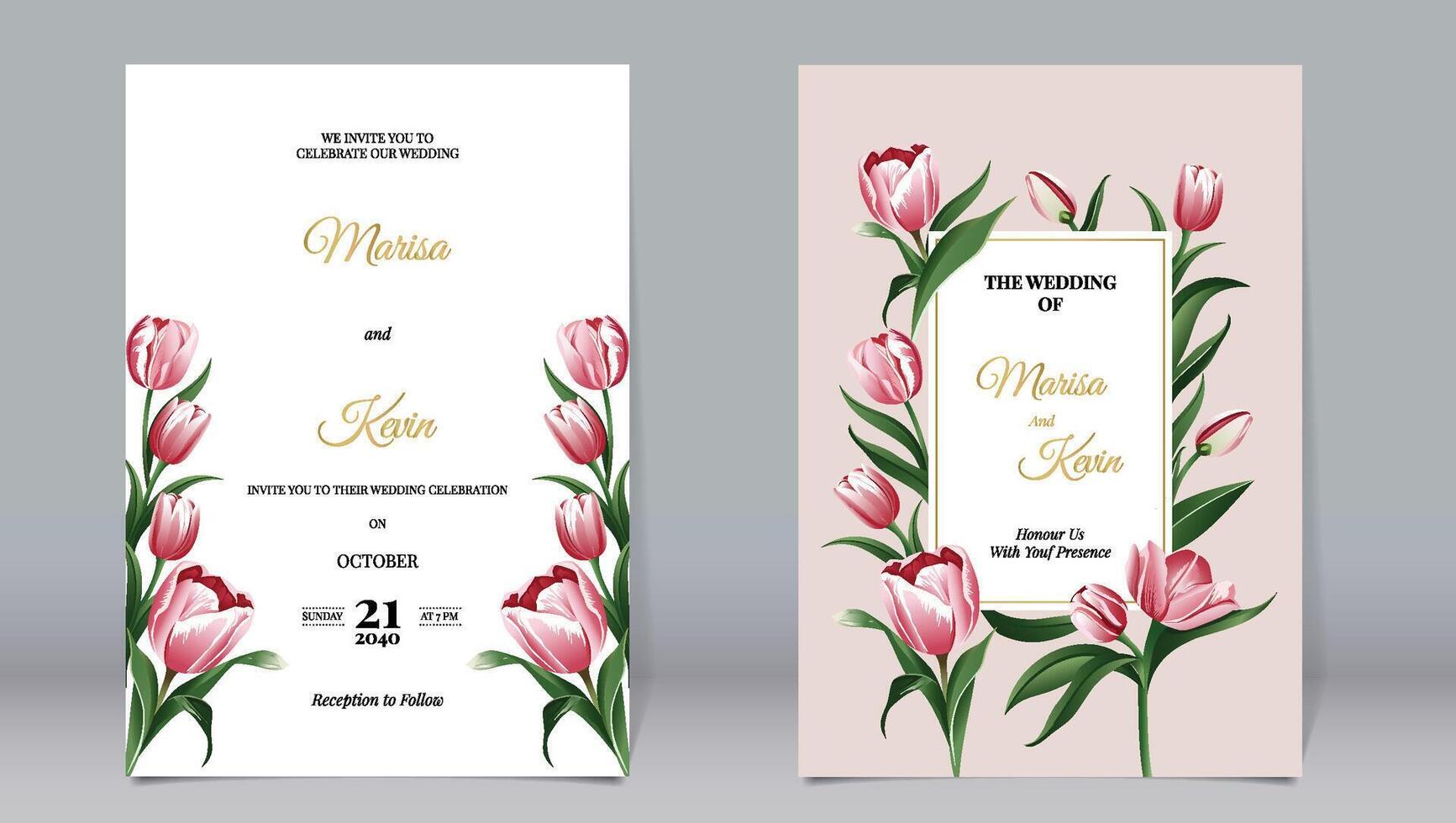 elegante lujo invitación y tulipanes con minimalista elementos vector