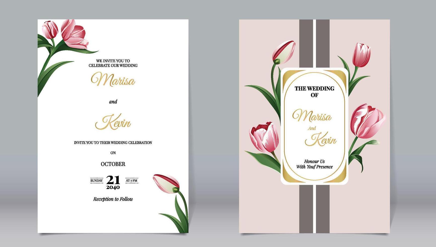 Elegant luxury invitation and tulips with gold elements vector