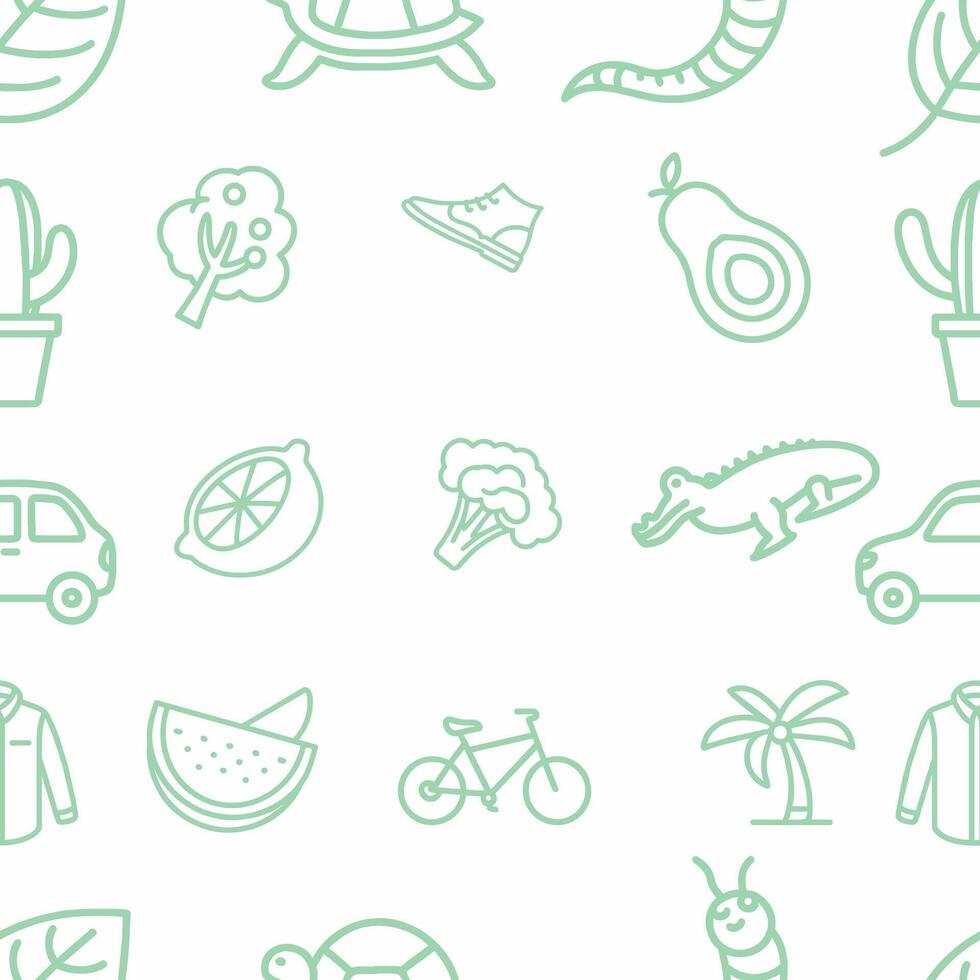 Seamless pattern of green icons on a white background vector