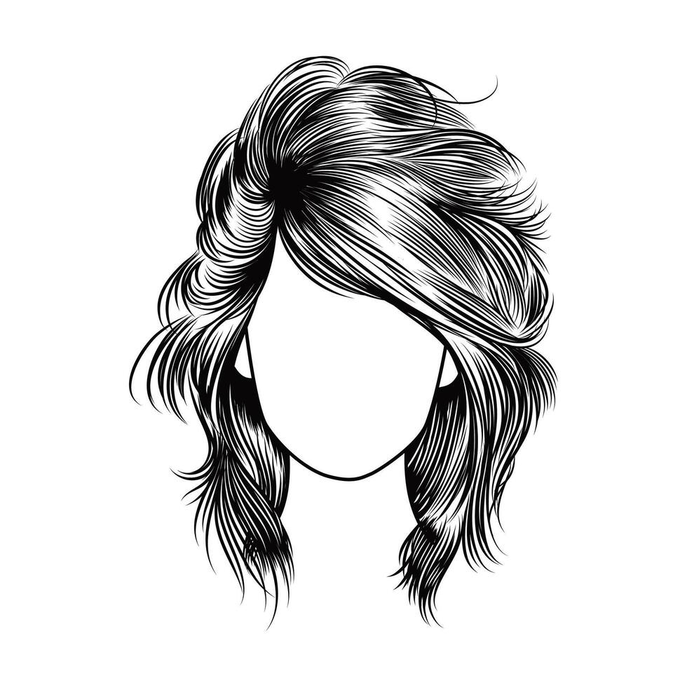 detailed line art of women's hair vector