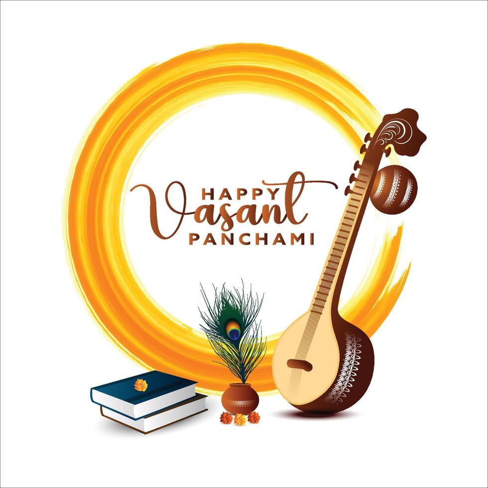 happy vasant panchami and sawaswati puja traditional indian festival background design vector