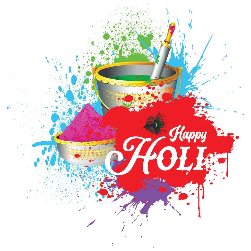 Happy holi greetings red yellow white colourful indian festival social media background vector