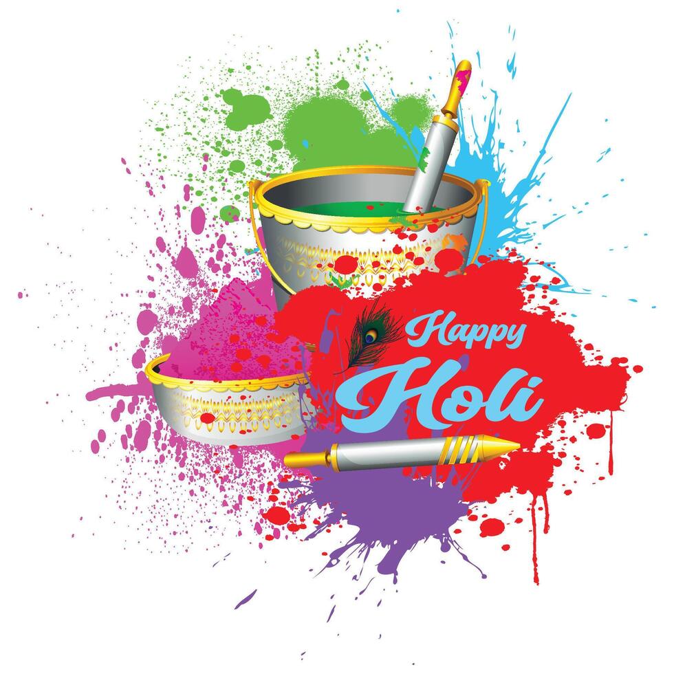 Happy holi greetings red yellow white colourful indian festival social media background vector