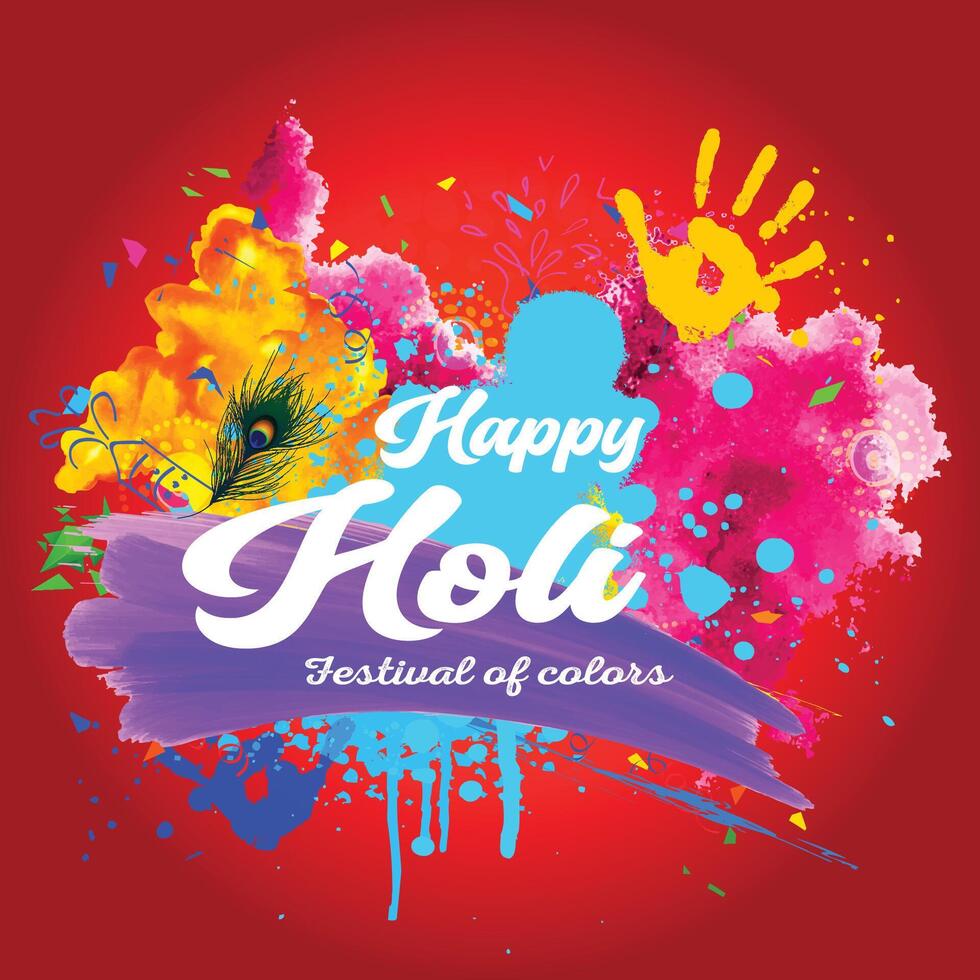 Happy holi greetings red yellow white colourful indian festival social media background vector