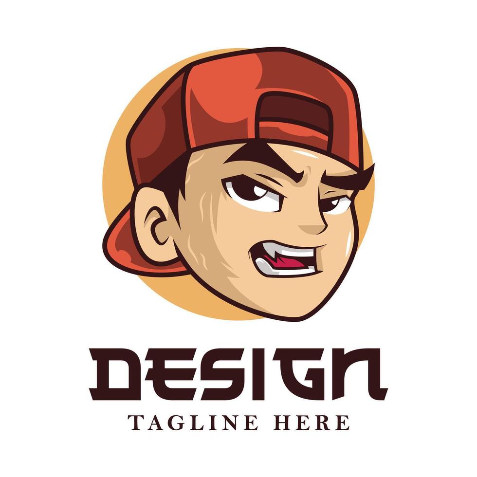 cute cool boy with hat mascot logo illustration vector