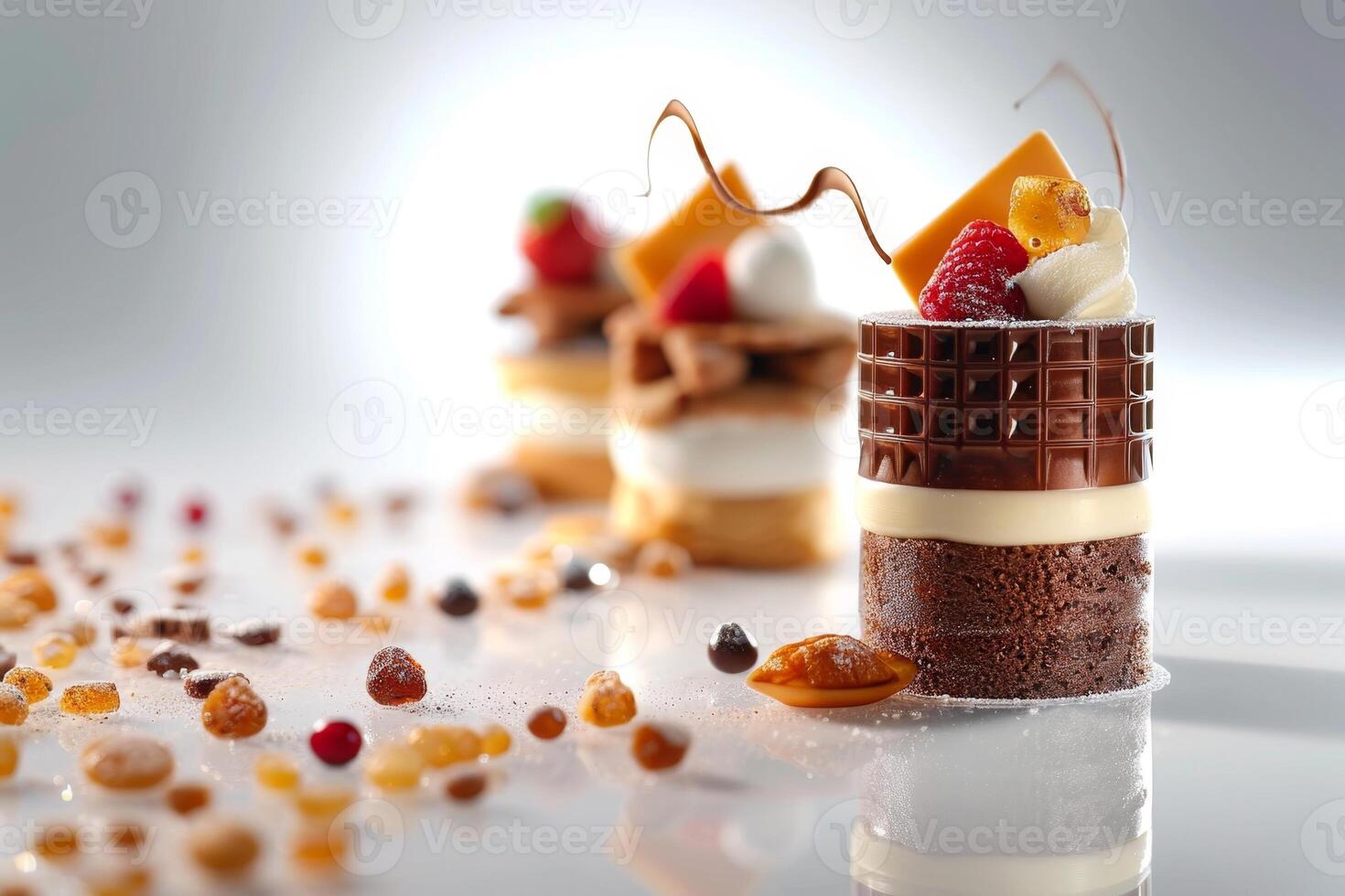 ai generado dulce italiano postre hermosamente servido. elegante confitería de alto cocina foto