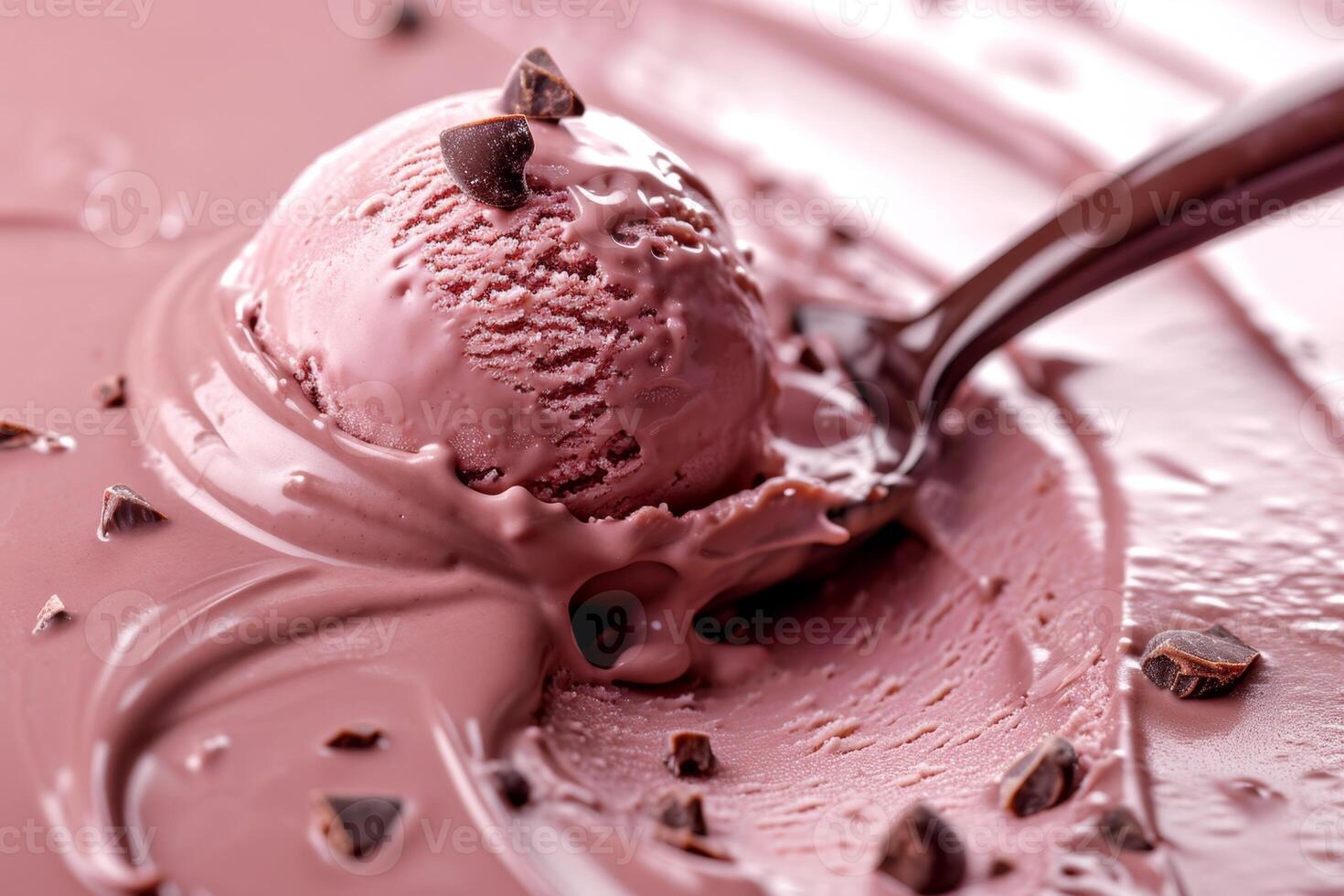 AI generated Balls of pink ice cream covered with chocolate. Strawberry flavor photo