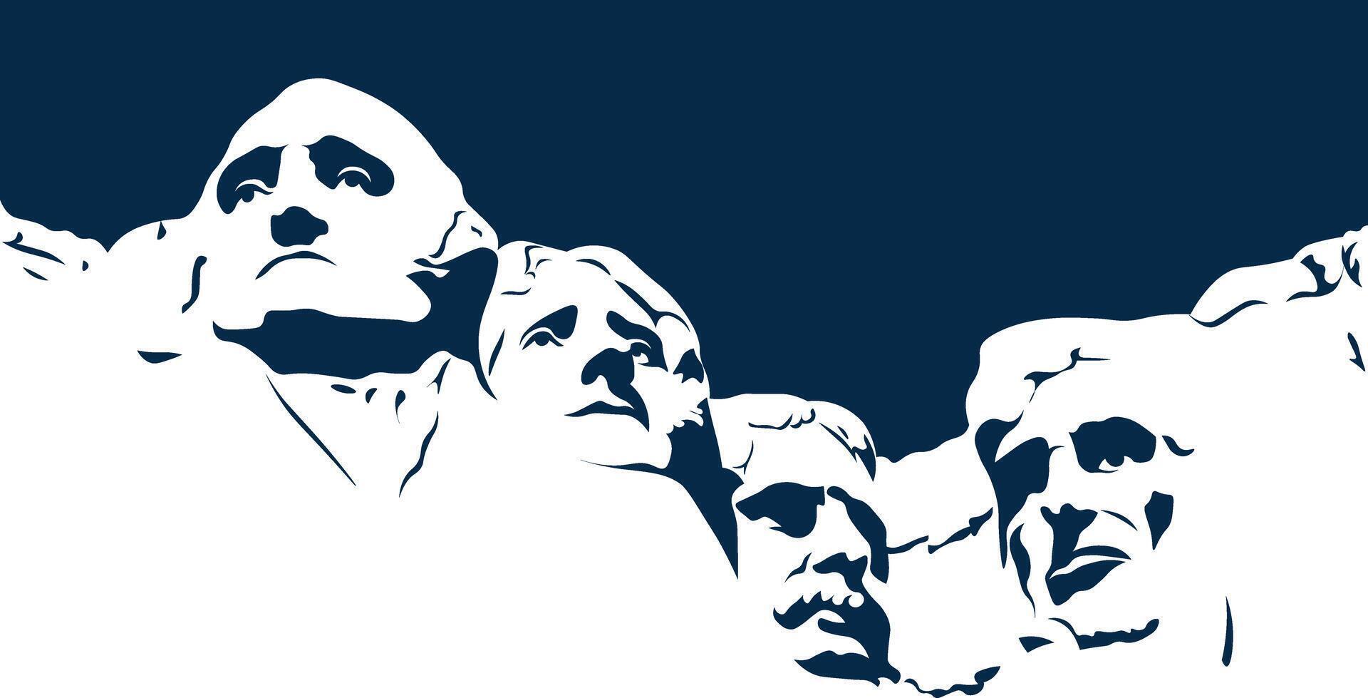 Mount rushmore silhouette in blue color. Vector illustration background, banner, and poster of american presidents. Abraham Lincoln, George Washington, Thomas Jefferson, Theodore Roosevelt.