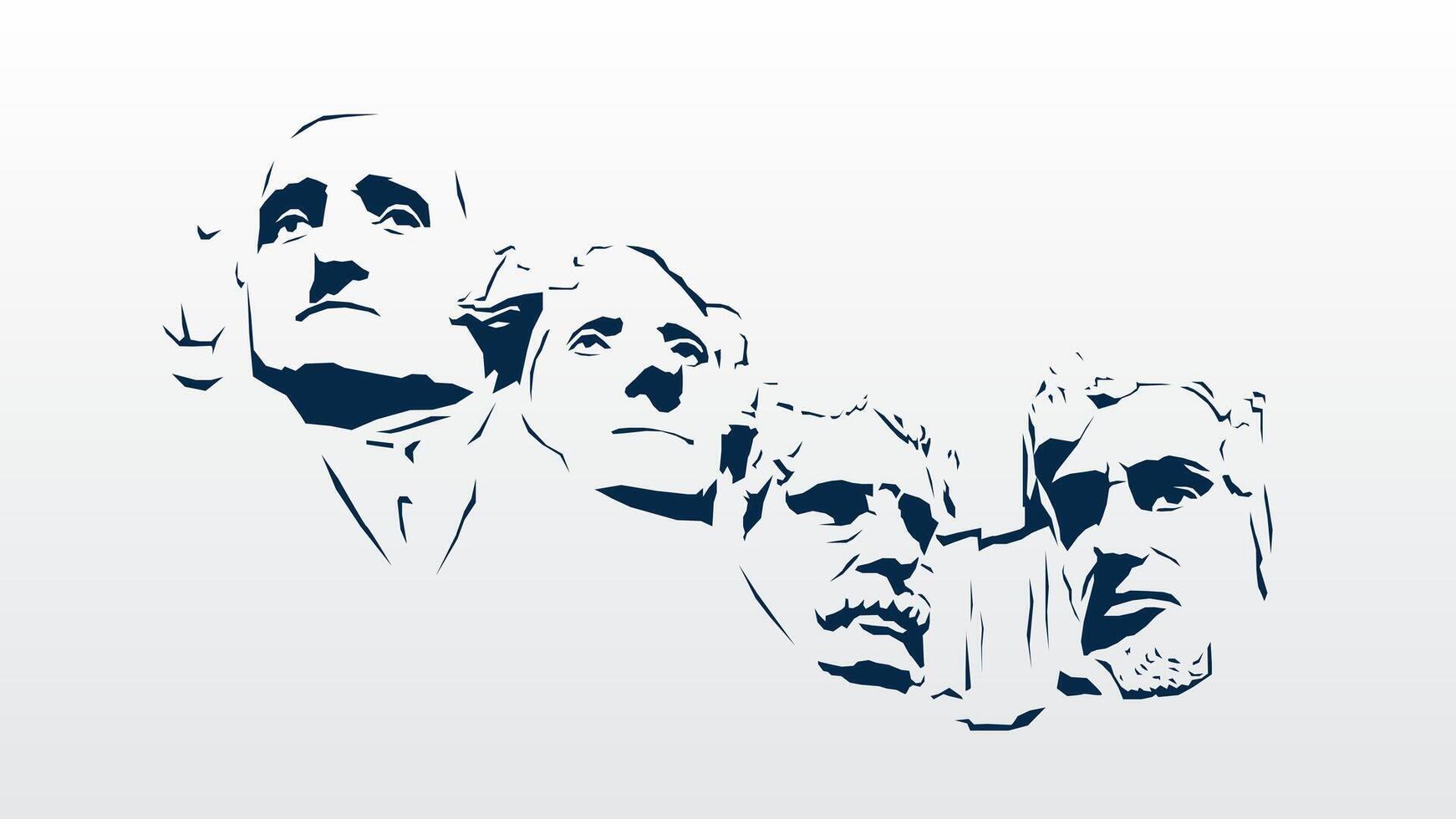 Vector illustration background, banner, and poster of American presidents. Abraham Lincoln, George Washington, Thomas Jefferson, Theodore Roosevelt.Mount Rushmore silhouette in blue color.