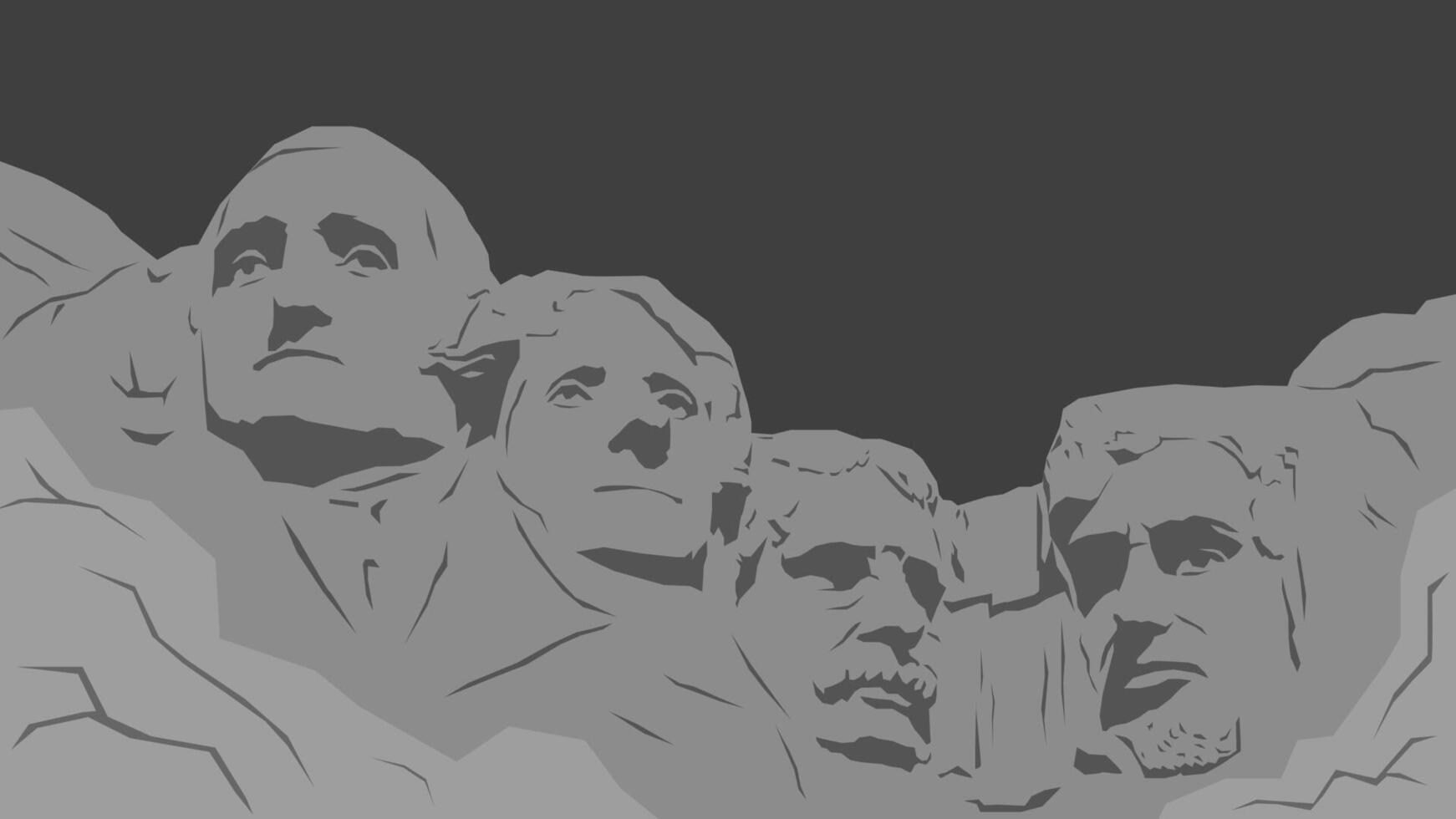 Vector illustration background, banner, and poster of American presidents. Abraham Lincoln, George Washington, Thomas Jefferson, Theodore Roosevelt.Mount Rushmore silhouette