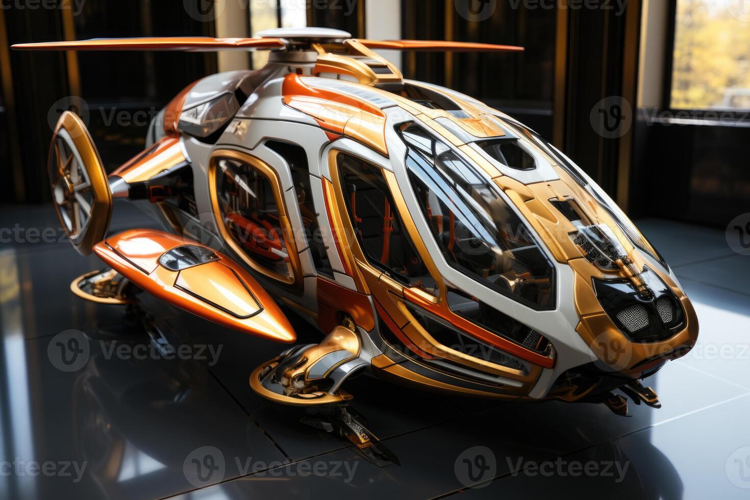 AI generated An autonomous, driverless aircraft stands on the pad. The future photo