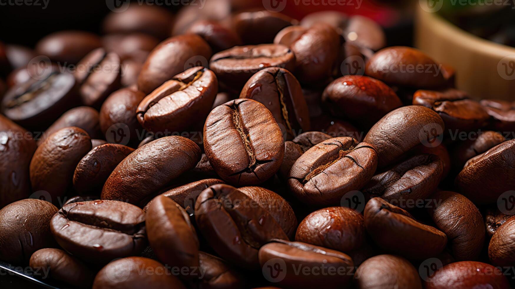 AI generated Close-up Roasted coffee beans. Colombian coffee photo