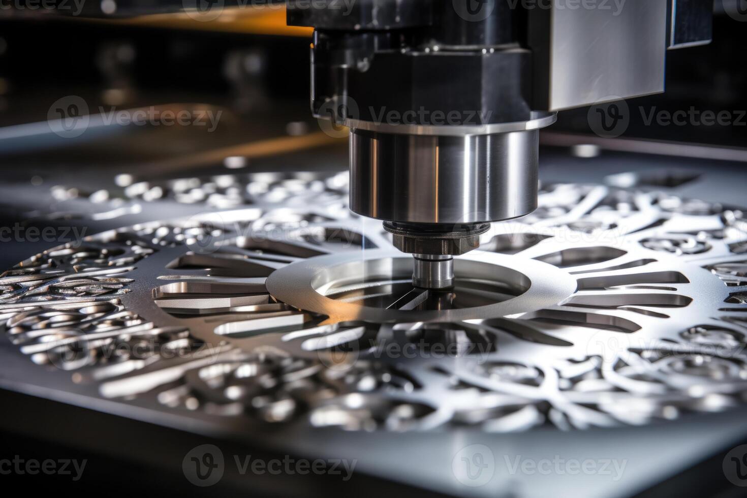 AI generated Laser cutting of metal on CNC machines, modern industrial technology for manufacturing industrial parts. Modern metalworking photo