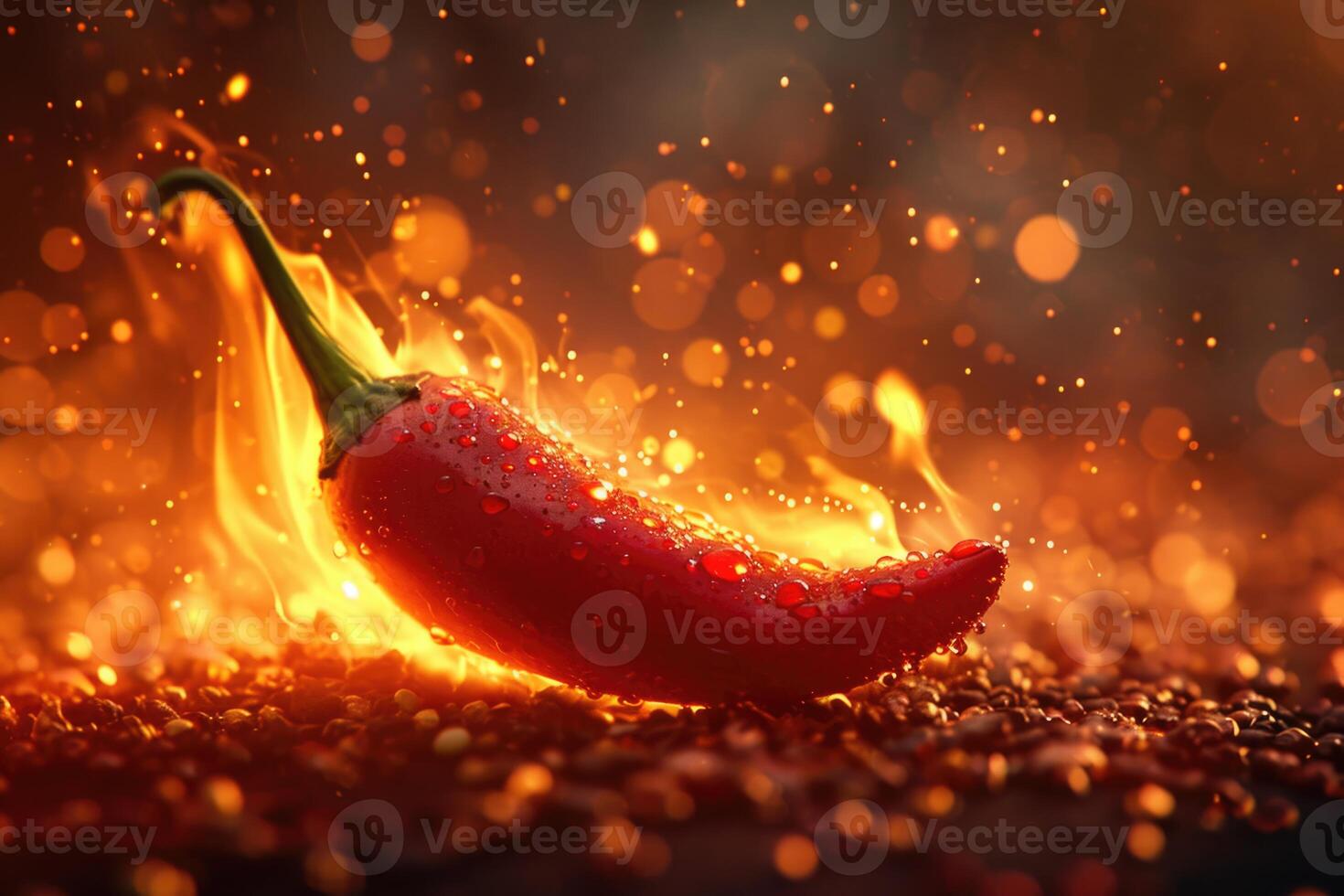 AI generated Fresh red chili pepper on fire. The concept of spicy food and spices photo