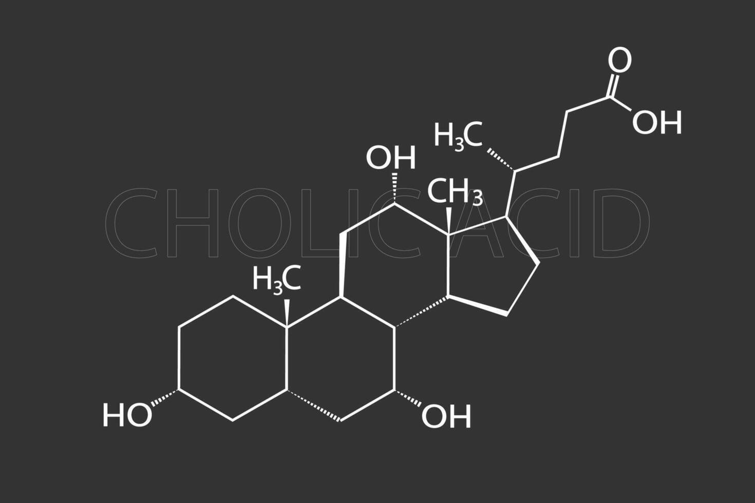 Cholic acid molecular skeletal chemical formula vector