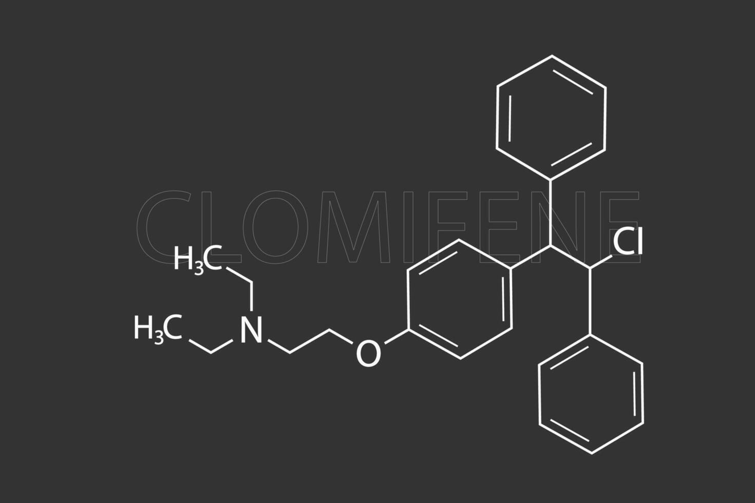 clomifeno molecular esquelético químico fórmula vector