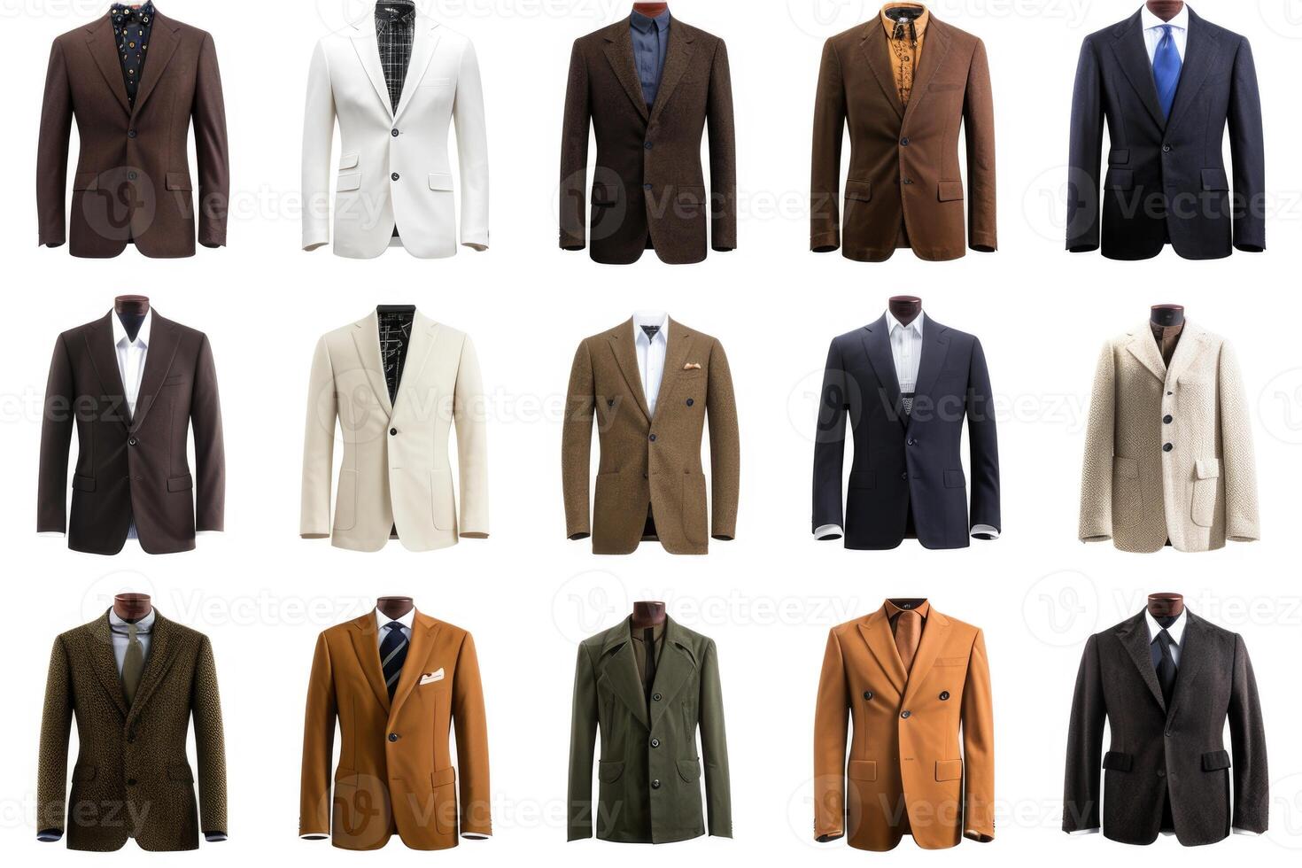 AI generated a lot of jackets are empty on a white isolated background photo