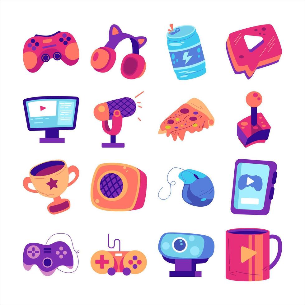 Set of game streamer vector icon element illustration in flat style design