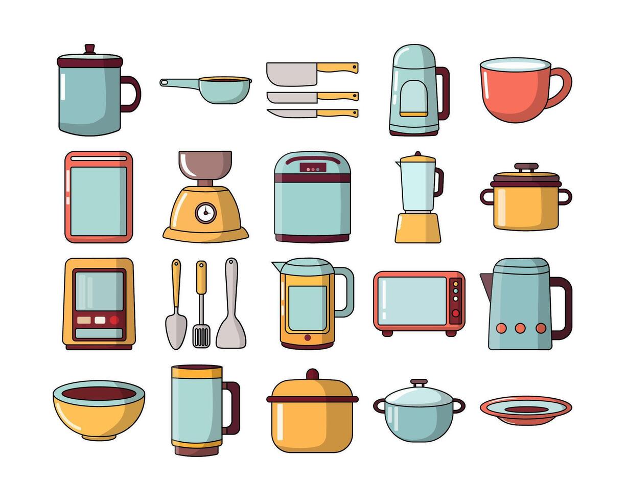 conjunto de batería de cocina icono vector ilustración elemento diseño