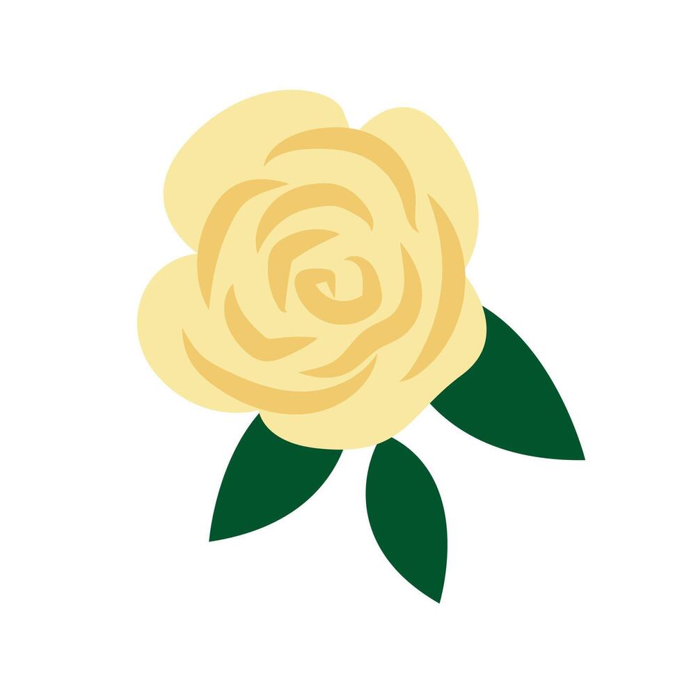 Yellow Rose With Green Leaves Icon Vector Illustration