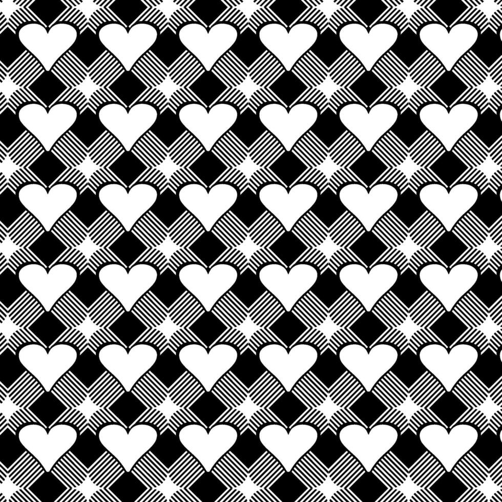negro y blanco retro corazón modelo con cuadrado línea caja y cuadrícula antecedentes vector