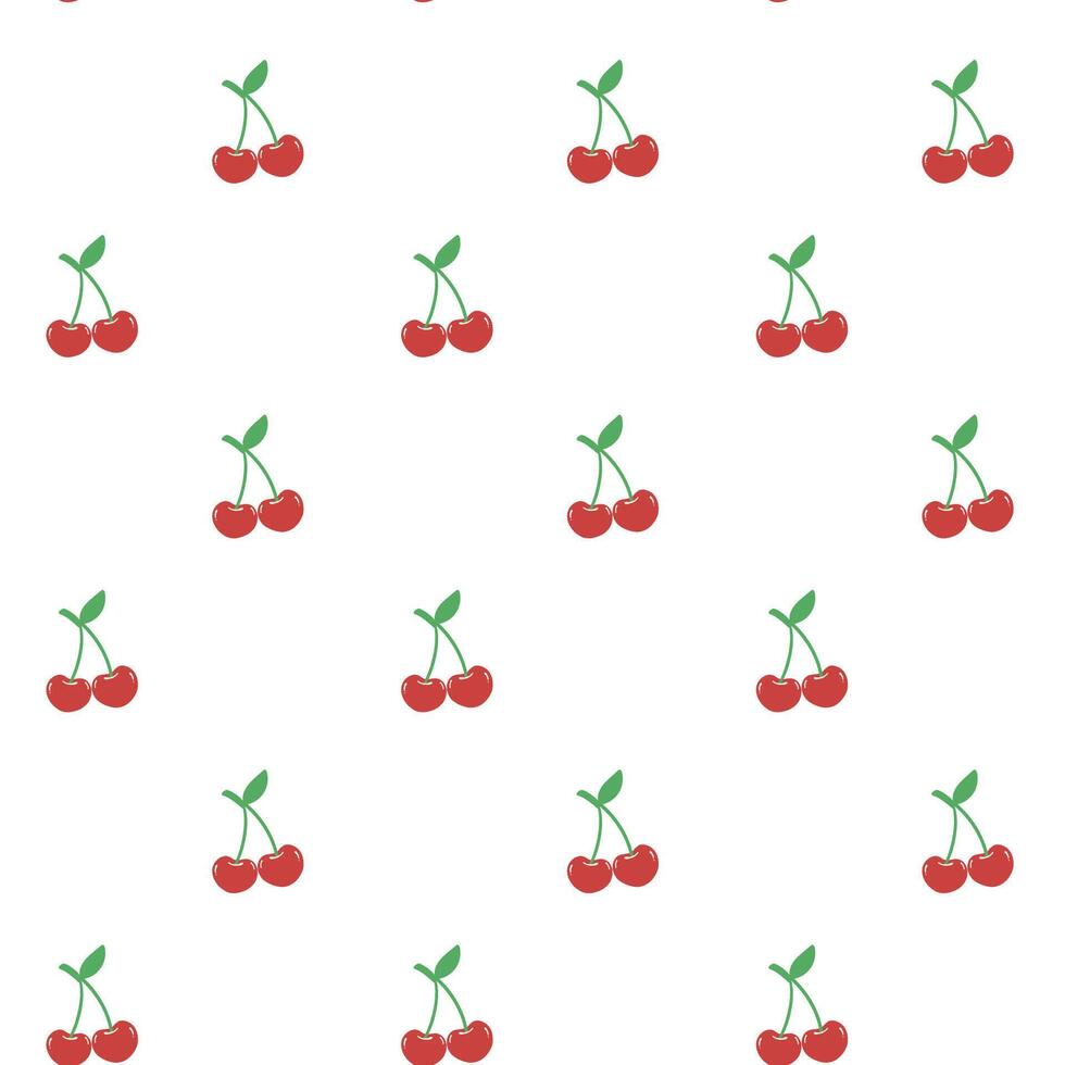 cute coquette pattern seamless red cherries with stem isolated on white ...