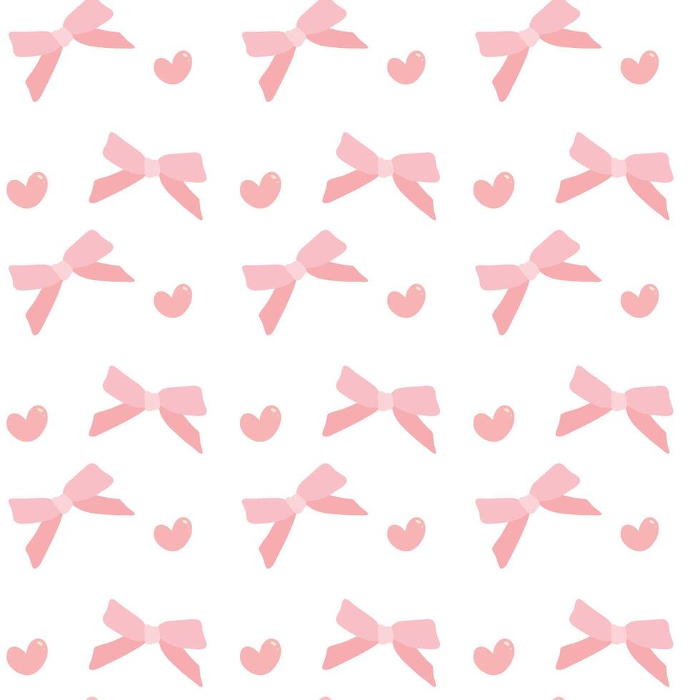 cute coquette pattern seamless pink ribbon bow isolated on white
