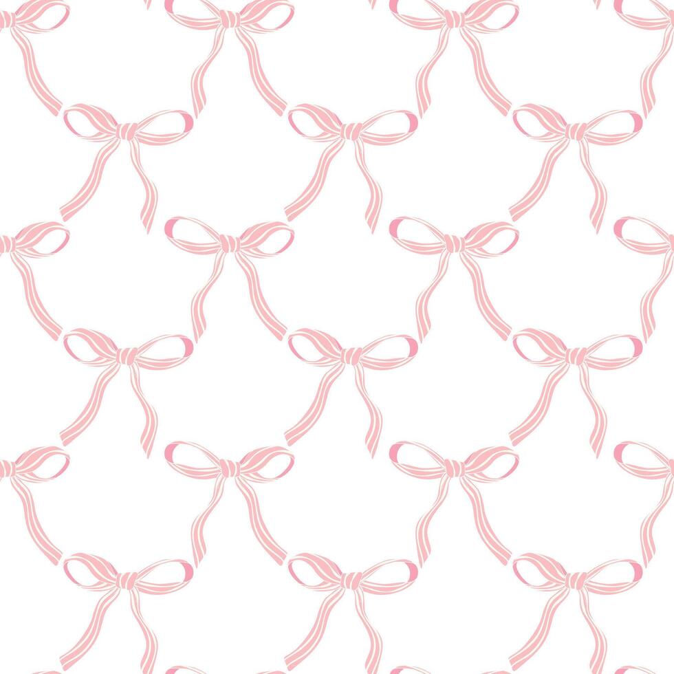 cute coquette pattern seamless pink ribbon bow isolated on white background vector