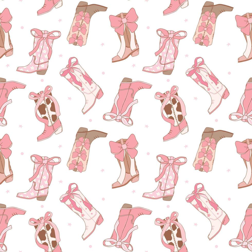 Coquette Pattern Cowgirl Boot, Girly Western Digital Paper isolated on white background. vector