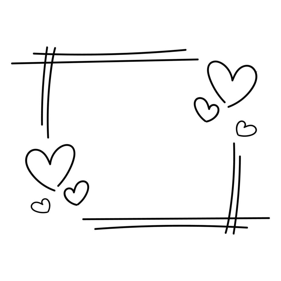 Hand Drawn Line Frame With Hearts Vector Illustration
