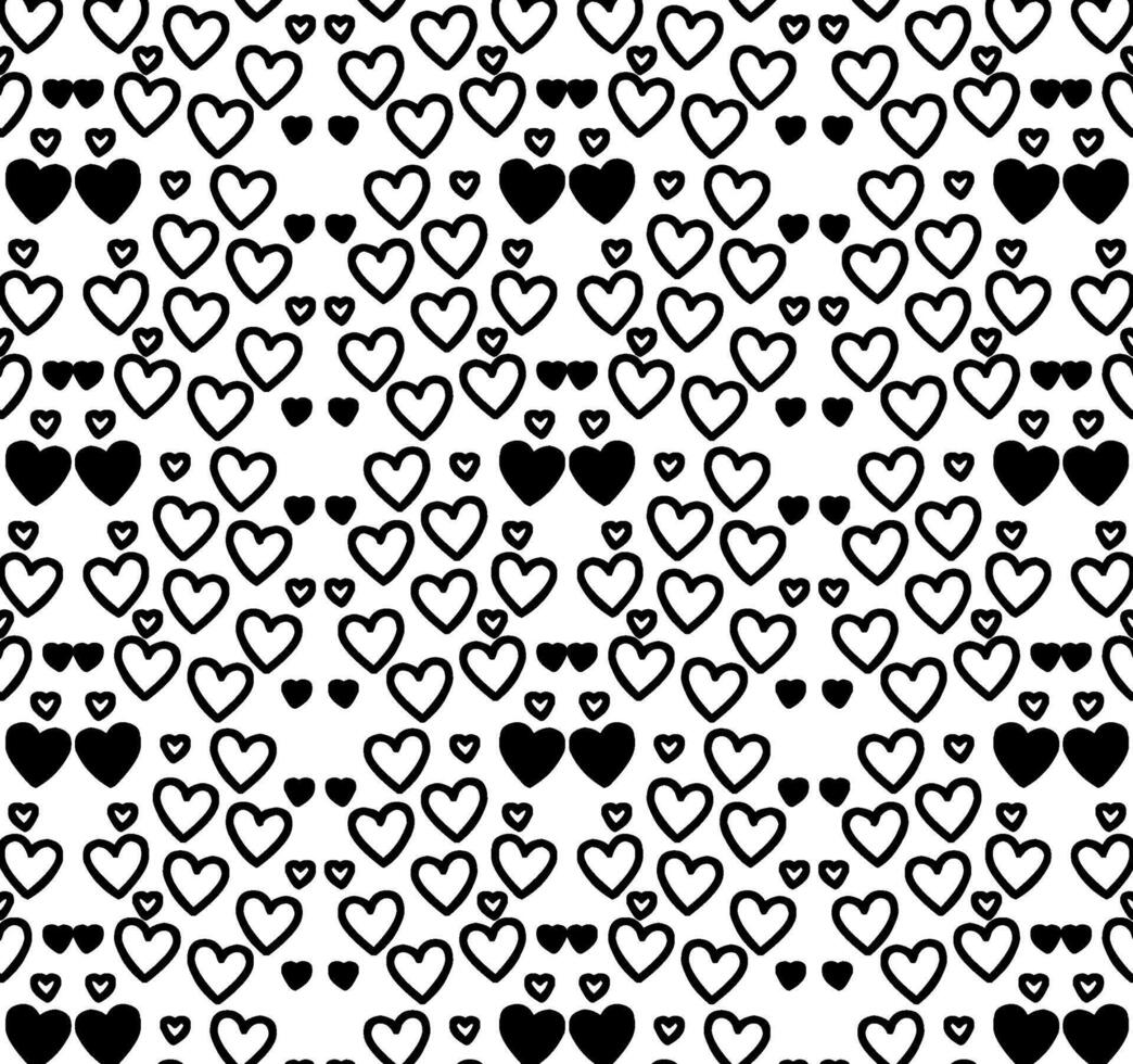 Black And White Various Shaped Hand Drawn Hearts Pattern Background vector