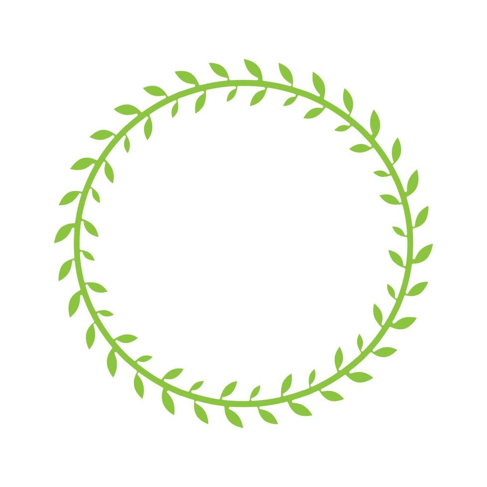 Green Leaves Round Wreath Frame Vector Illustration