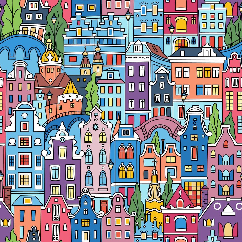 Seamless pattern colorful Amsterdam vector