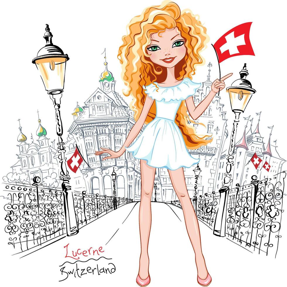 Cute fashionable girl in Lucerne vector