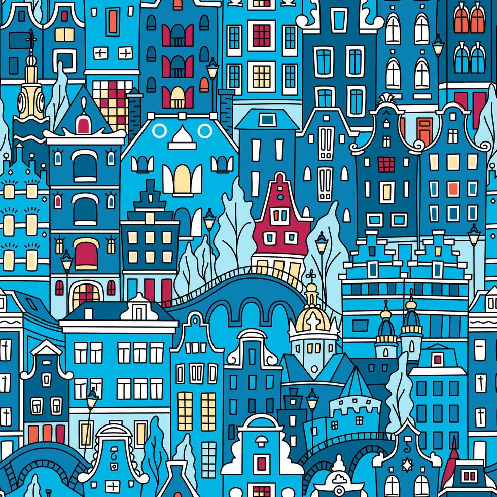 Seamless pattern, Amsterdam typical dutch houses vector